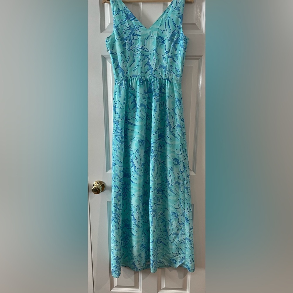 NWT Vineyard Vines Pampanga Maxi Dress in the Capri Blue Palm Leaf Size 2 - Picture 7 of 7